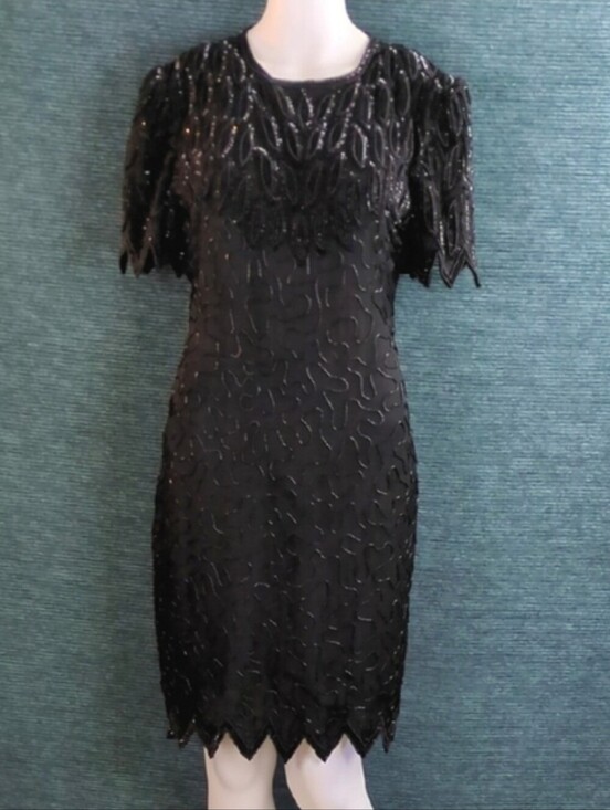 Laurence Kazar Dresses & Skirts - Vintage Laurence Kazar Beaded Silk Cocktail Dress 90s BEAUTIFUL!